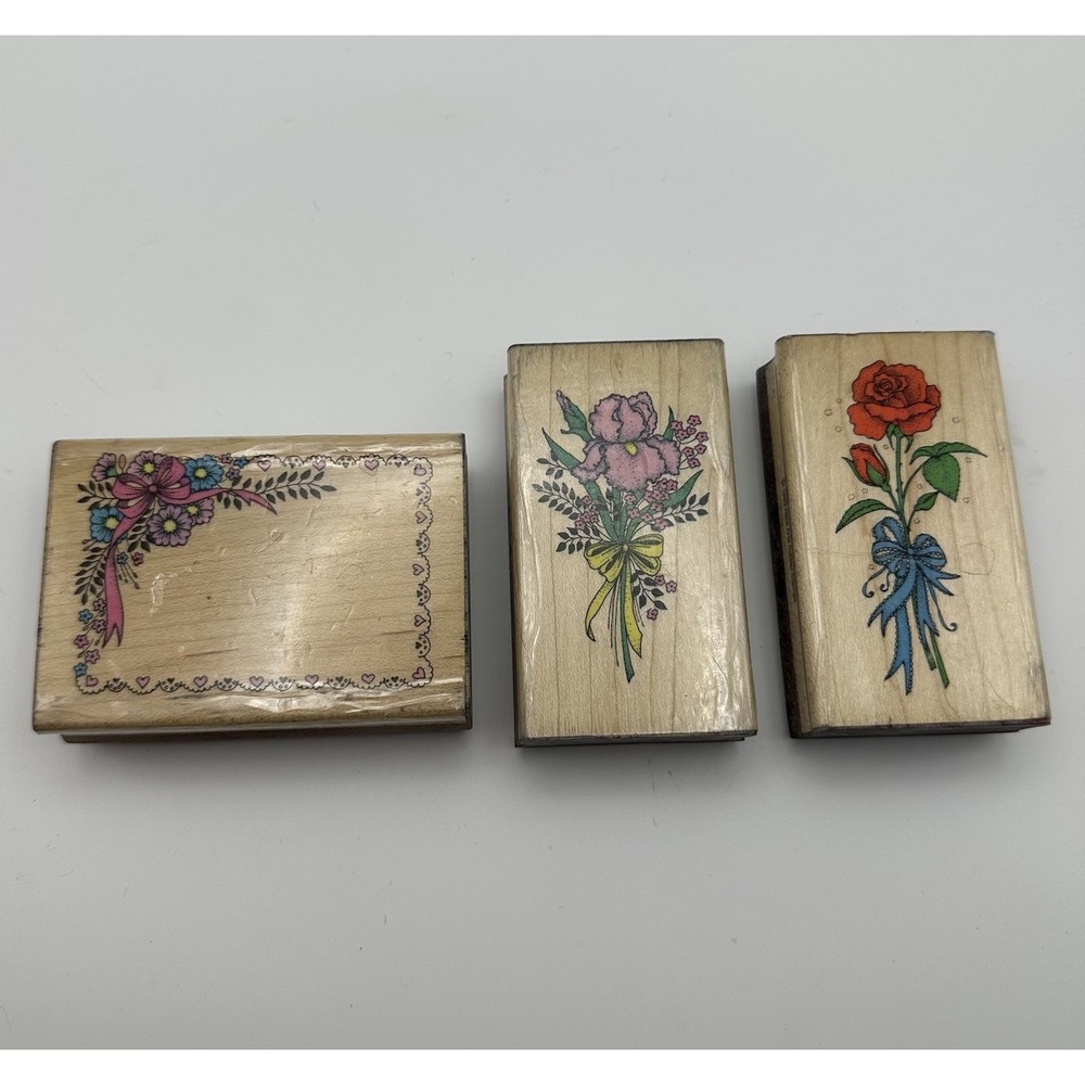 Hero Arts Floral Tag G271 Ribboned Iris F699 Rose F618 Wood Rubber Stamp Lot 80s
